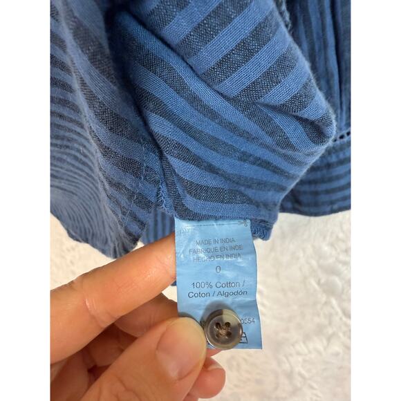 SUNDRY Blue Striped 1/4 Button Long Sleeve Collared Blouse Crochet Detail Size 0 - Picture 5 of 10